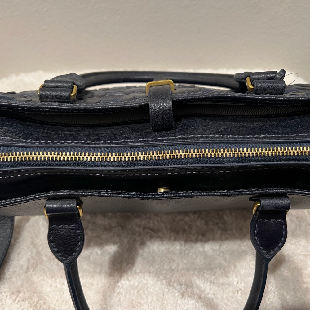 Fossil Navy Woven Leather Floral Cutout Satchel - Picture 7 of 12